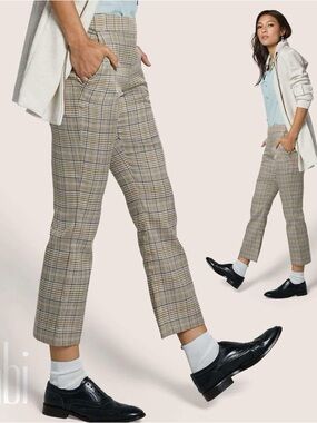 Cabi Tribute Trouser - Plaid Cropped Tailored Pants - Beige Multi, size 8, EUC